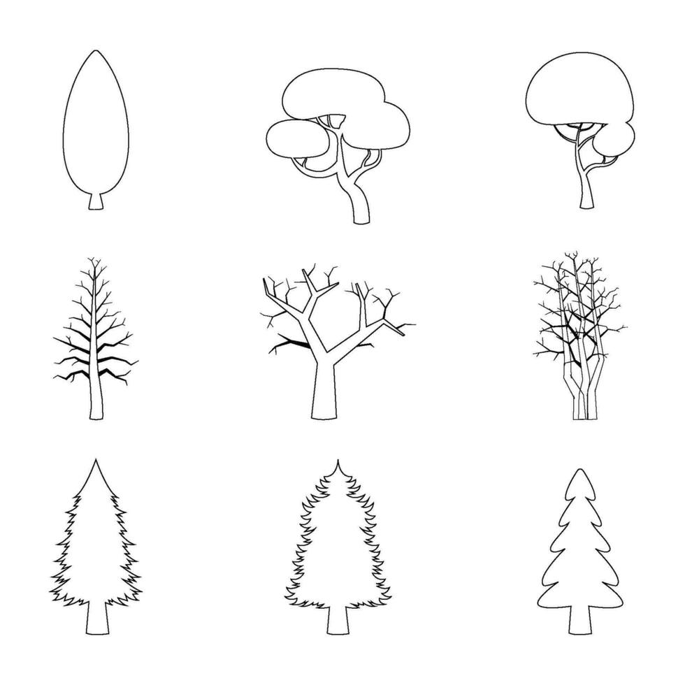 ligne art hiver ou Noël des arbres ensemble. divers Noël des arbres. vecteur