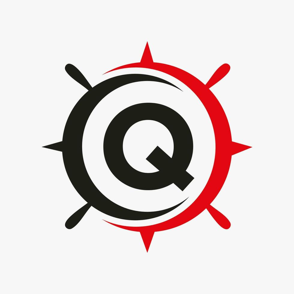 lettre q navire logo concept avec navire roue signe vecteur modèle