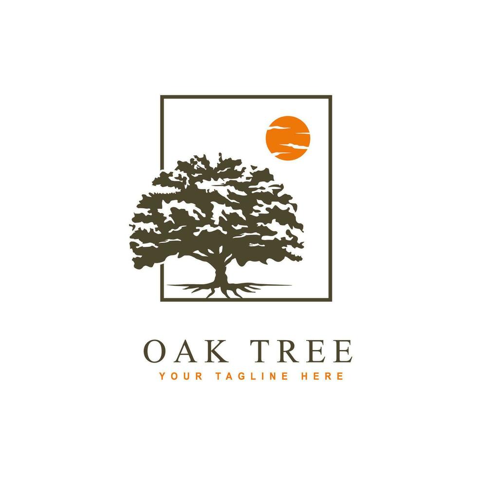 vecteur silhouette de chêne arbre avec Soleil. la nature et écologie logo conception modèle
