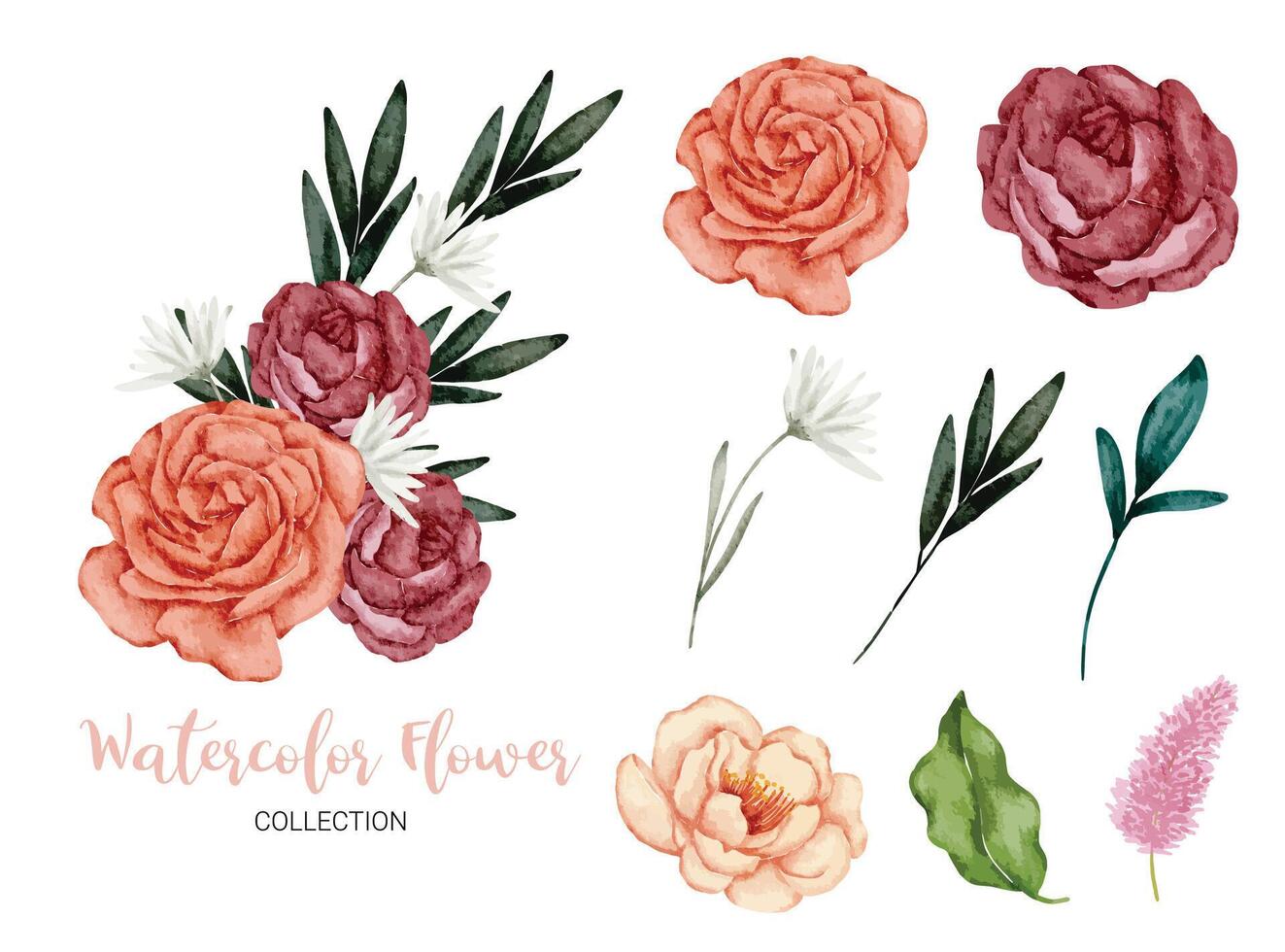 beau bouquet de fleurs dans un style aquarelle vecteur