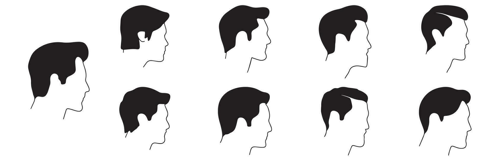 ensemble de profil homme silhouette. main tiré Pour des hommes profils pour avatar dans griffonnage style. vecteur illustration.