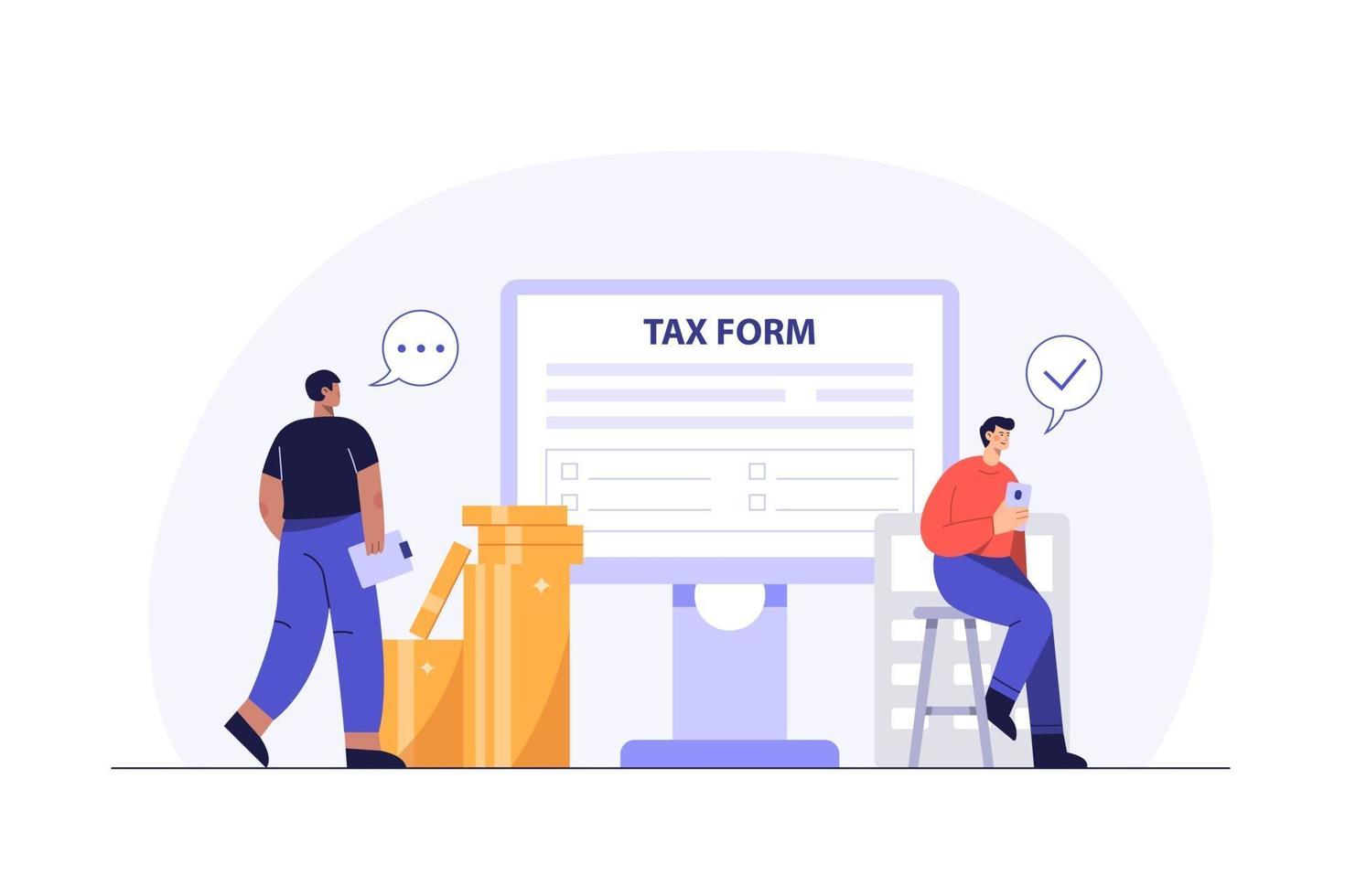 concept d'entreprise. paiement des impôts en ligne. remplir un formulaire fiscal vecteur