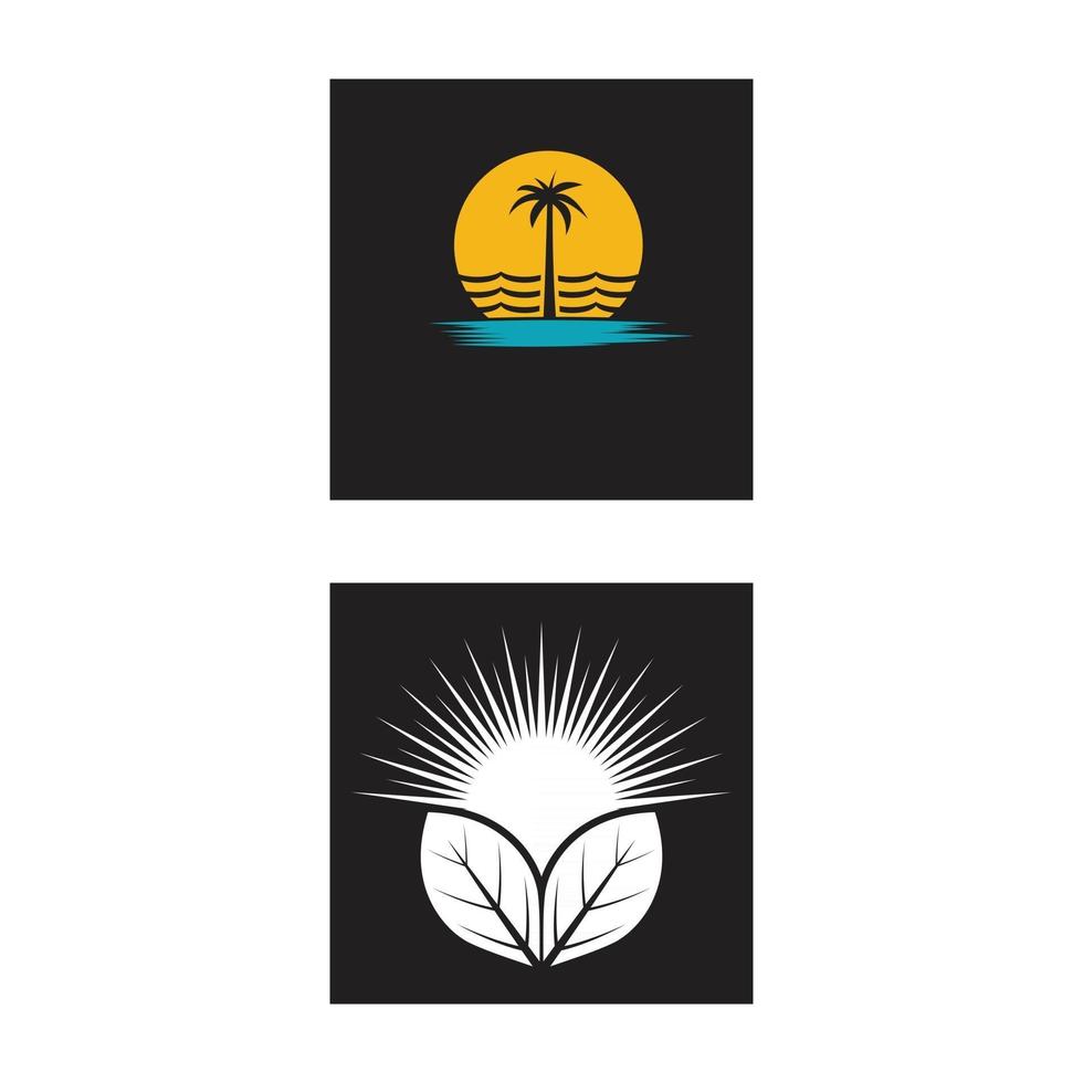île de la côte de la plage d'été, mer océan avec oiseaux et inspiration de conception de logo de rayons de soleil d'été vecteur