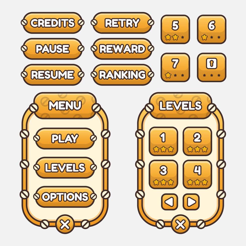 kit d'interface graphique de modèle de jeu vectoriel. interface utilisateur graphique de jeu pour créer des jeux et des applications Web et mobiles. vecteur