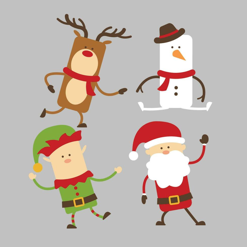 mignonne dessin animé personnages avoir Père Noël noël, renne, bonhomme de neige et elfe, vecteur