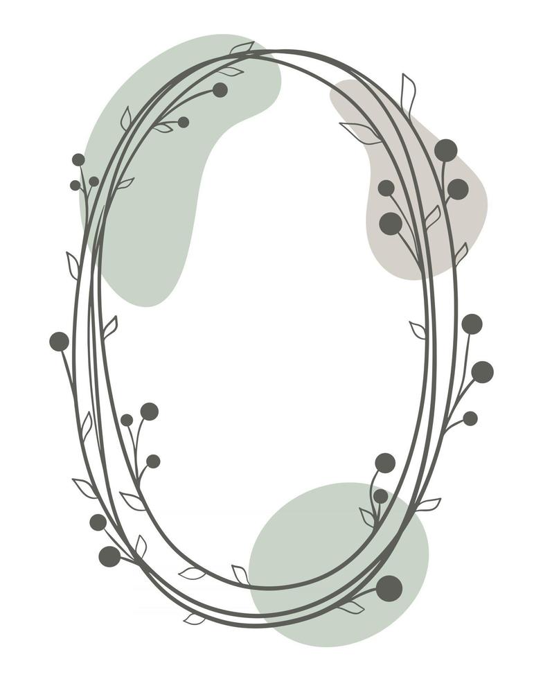 cadre minimaliste ovale avec des feuilles et des baies vector illustration