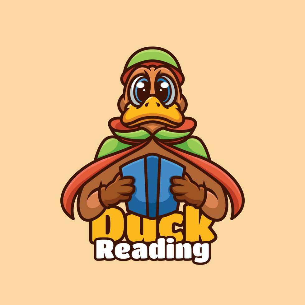 en train de lire canard dessin animé mascotte logo conception vecteur