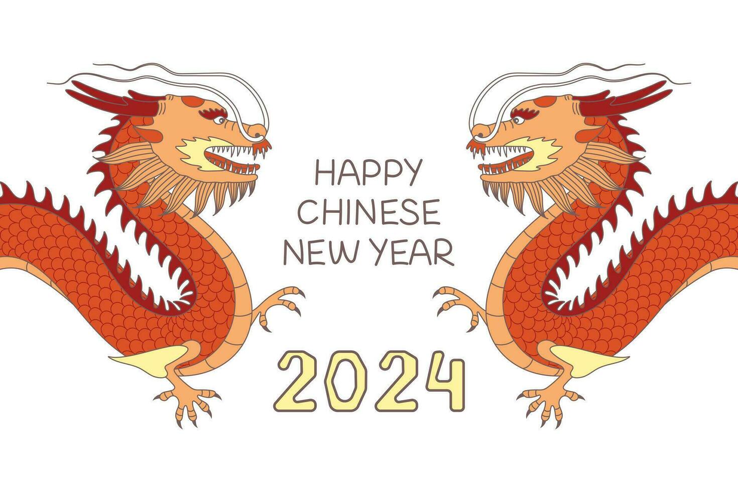 salutation carte 2024 content chinois Nouveau année avec rouge dragons dans dessin animé style. vecteur