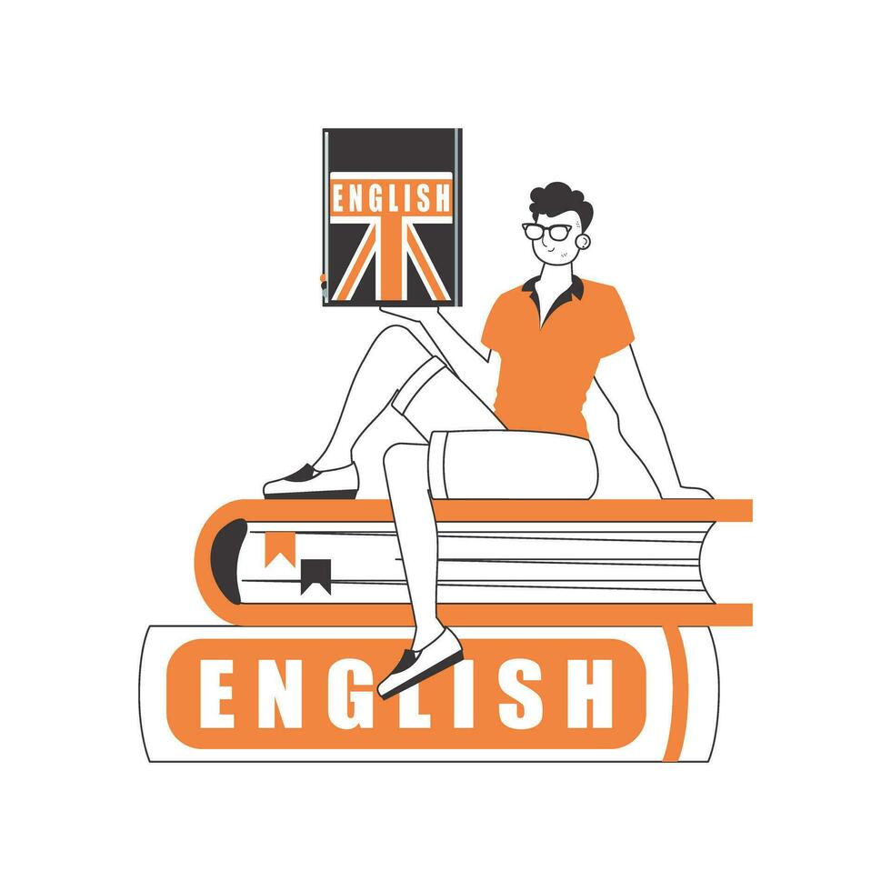 gars Anglais professeur. le concept de apprentissage une étranger langue. linéaire style. isolé, vecteur illustration.