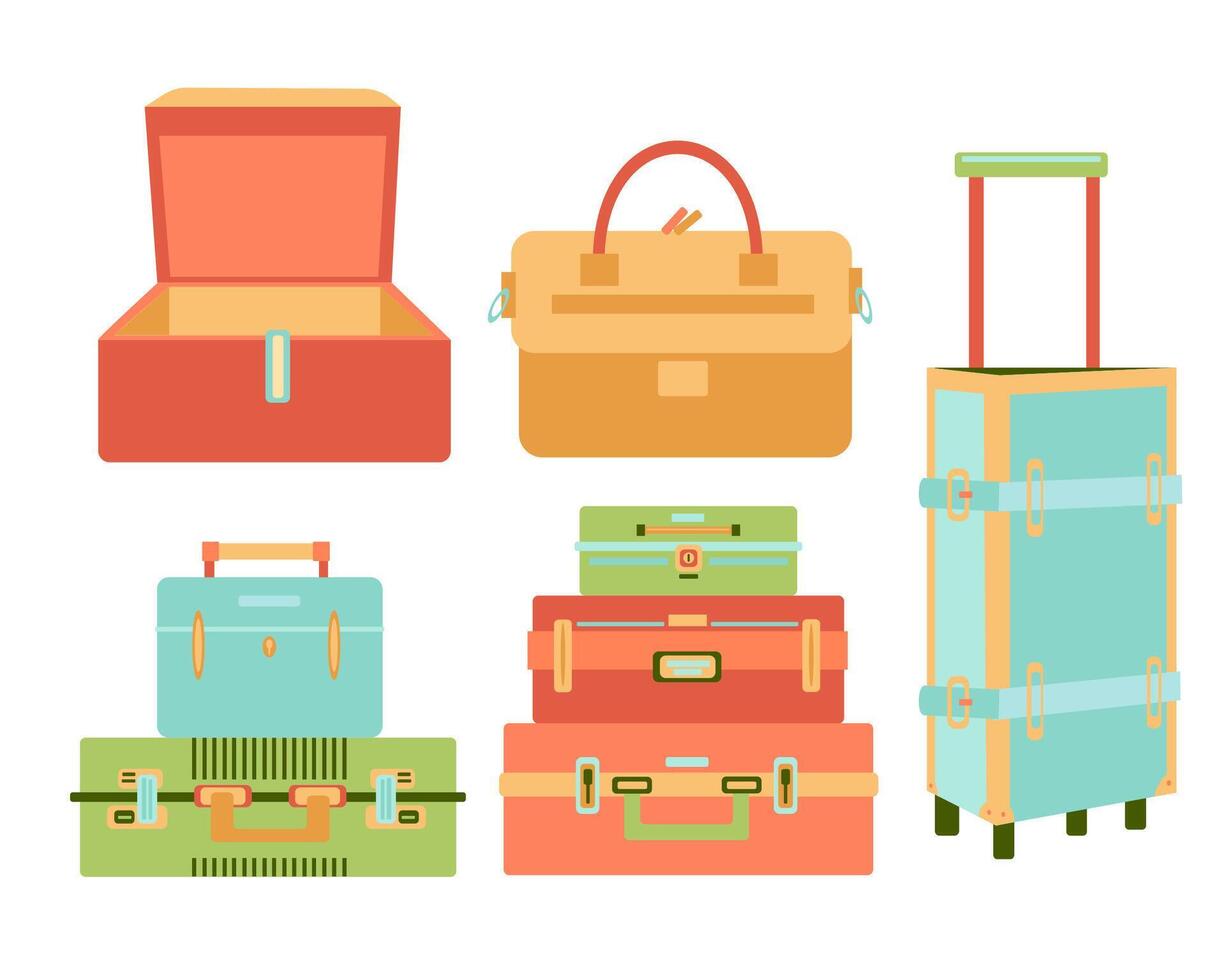 ensemble de collection de bagages de vecteur de dessin animé de valise touristique