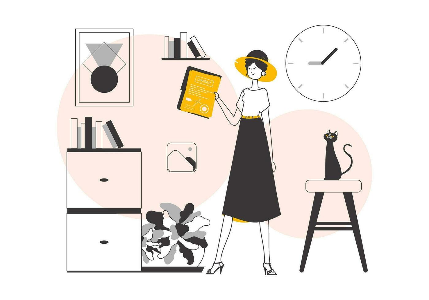 une femme détient une Contrat dans sa mains. minimaliste linéaire style. vecteur illustration.