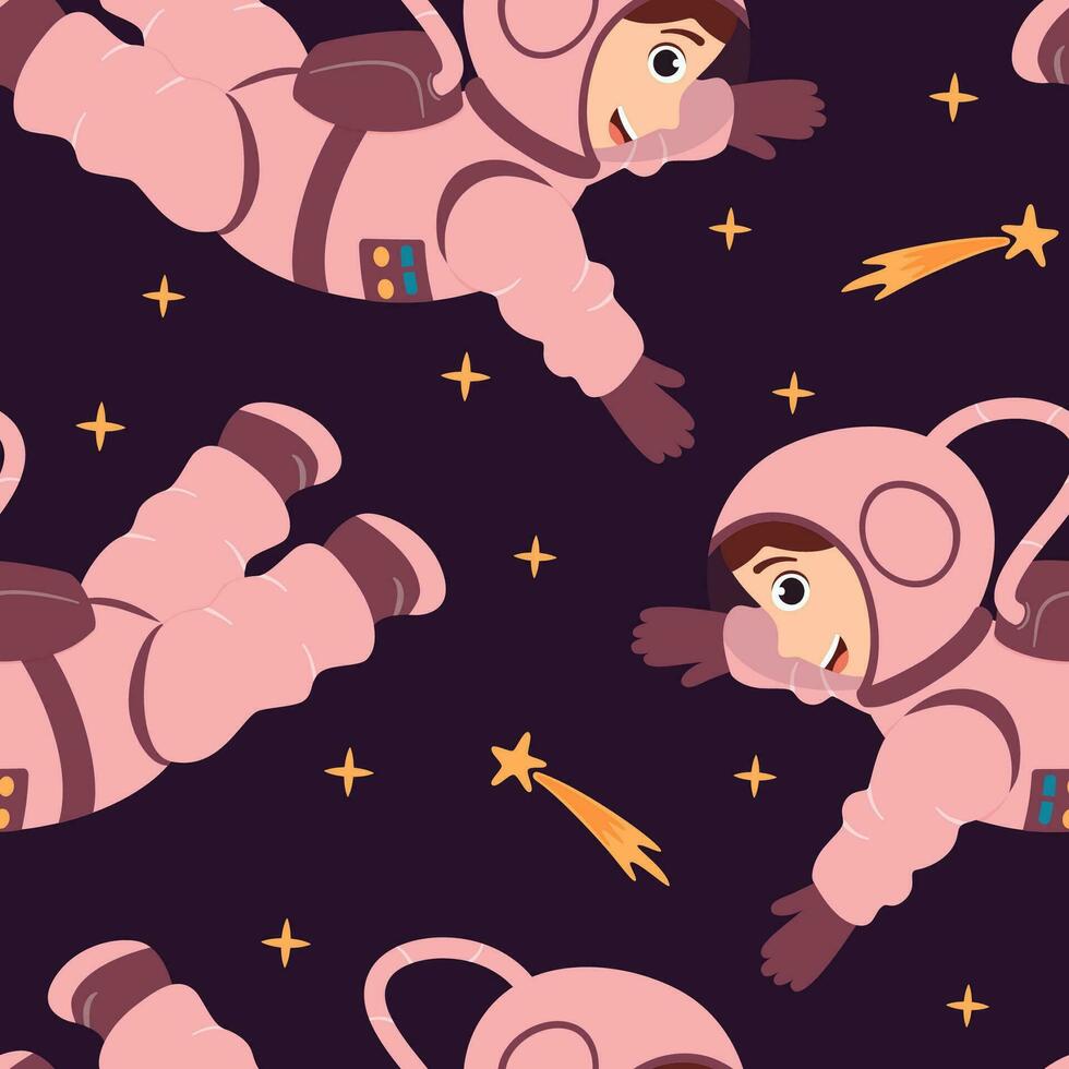 sans couture modèle avec mignonne astronautes et tournage étoiles dans zéro la gravité dans dessin animé style. vecteur