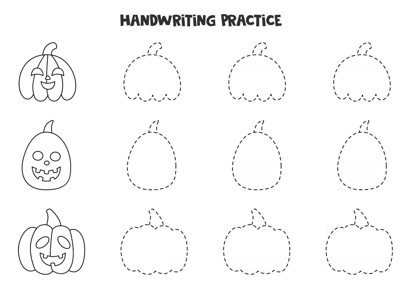 tracer des lignes avec des citrouilles d'halloween en noir et blanc. pratique de l'écriture. vecteur