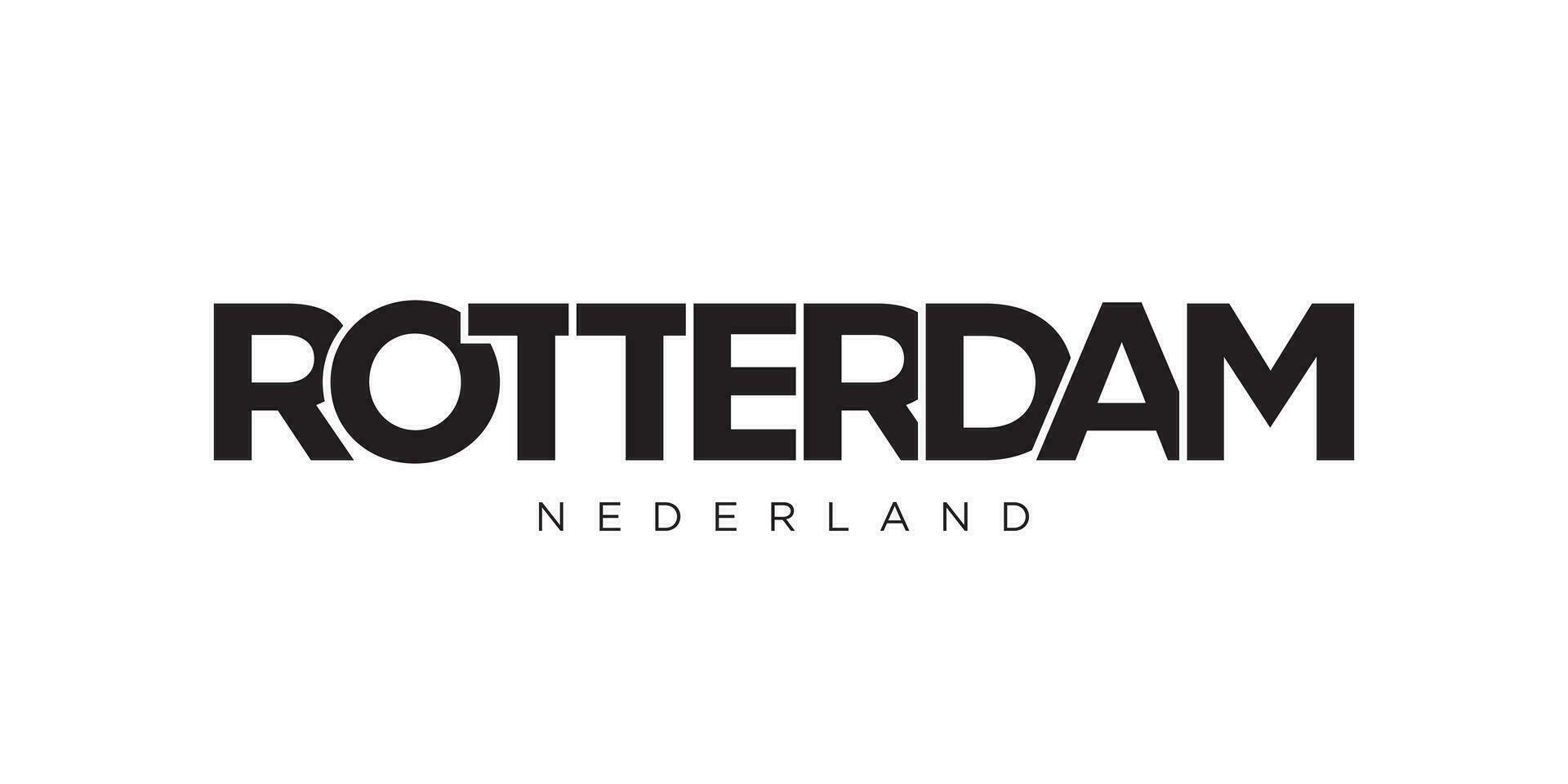 Rotterdam dans le Pays-Bas emblème. le conception Caractéristiques une géométrique style, vecteur illustration avec audacieux typographie dans une moderne Police de caractère. le graphique slogan caractères.