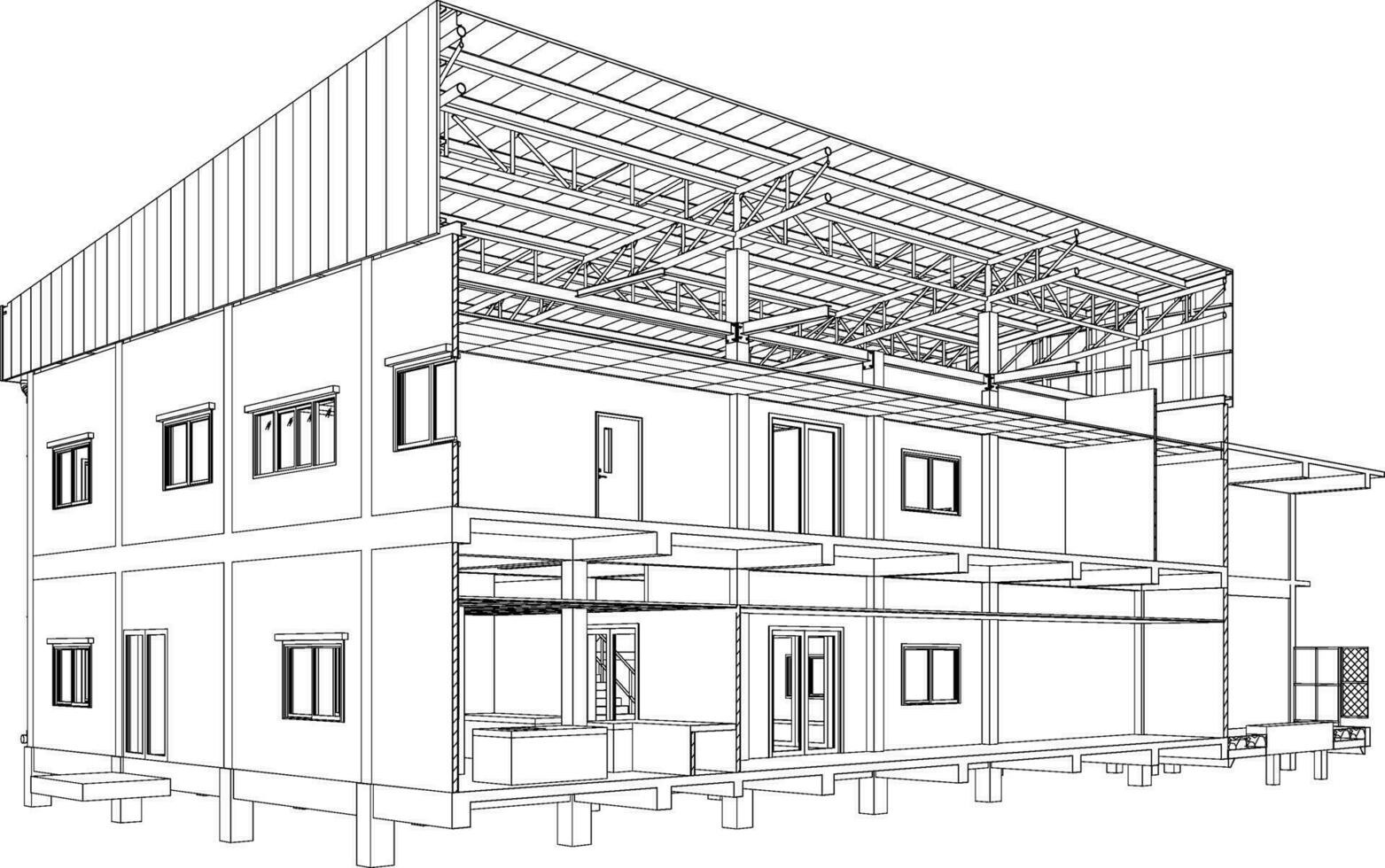 3d illustration de industriel bâtiment vecteur