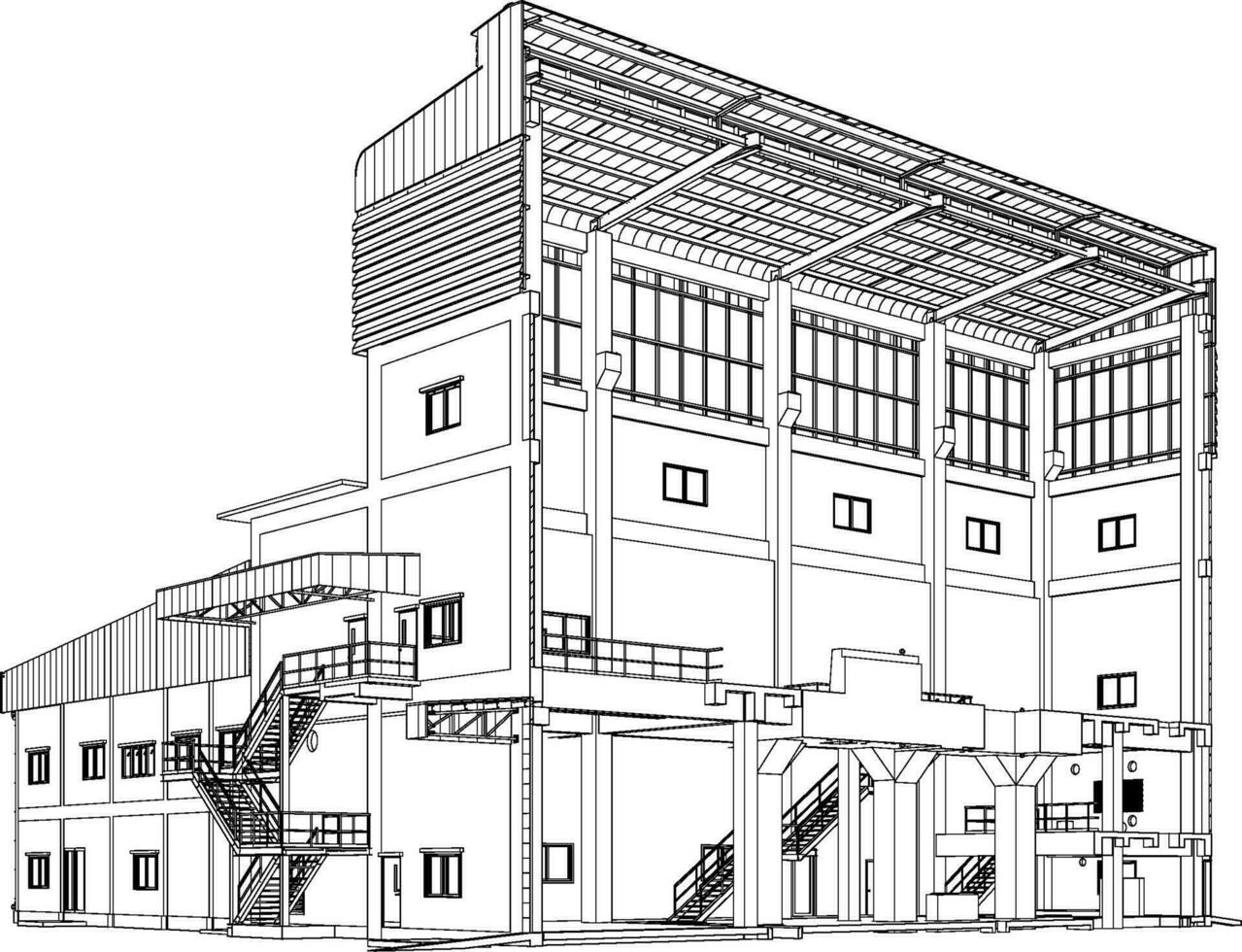 3d illustration de industriel bâtiment vecteur