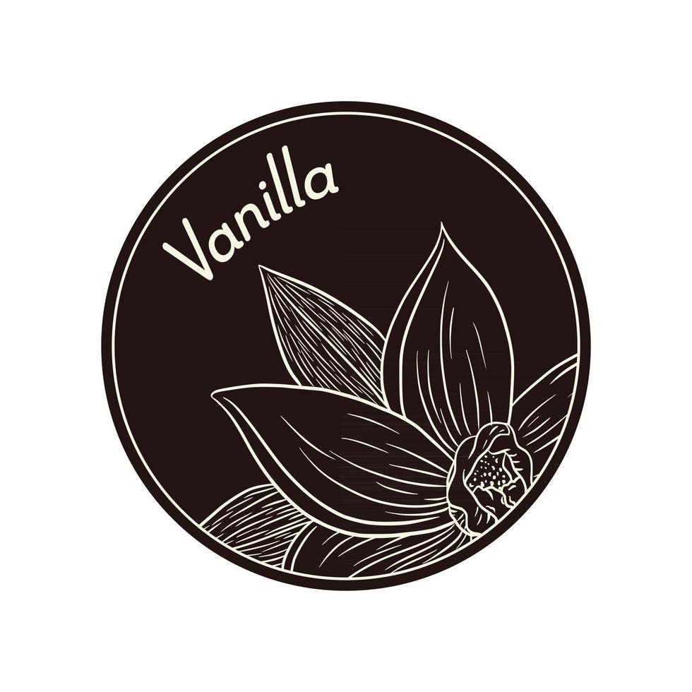 fleur de vanille de style vintage dans un modèle d'étiquette ou de logo en cercle vecteur