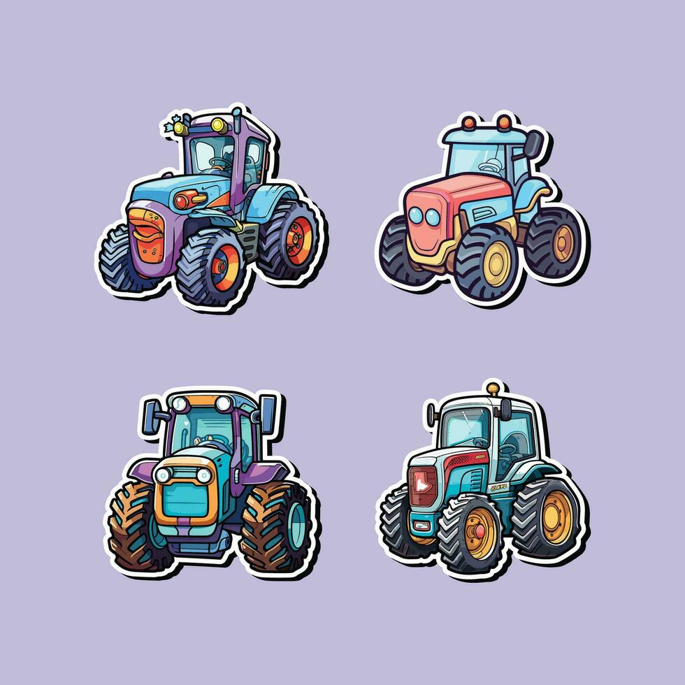 tracteur autocollant. kawaii dessin animé illustration vecteur