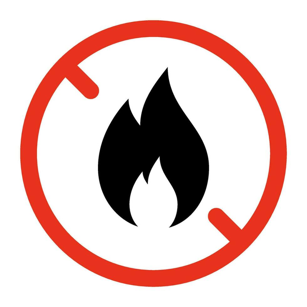 Feu interdit, mise en garde flamme signe. restriction feu de camp. Feu danger. danger de allumage. vecteur symbole