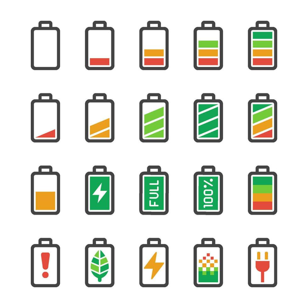batterie icône ensemble, vecteur et illustration