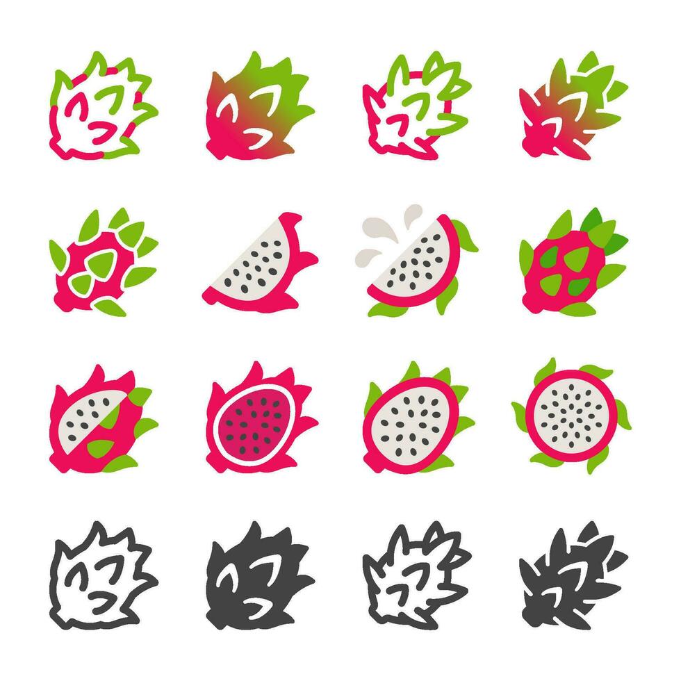 dragon fruit icône ensemble, vecteur et illustration
