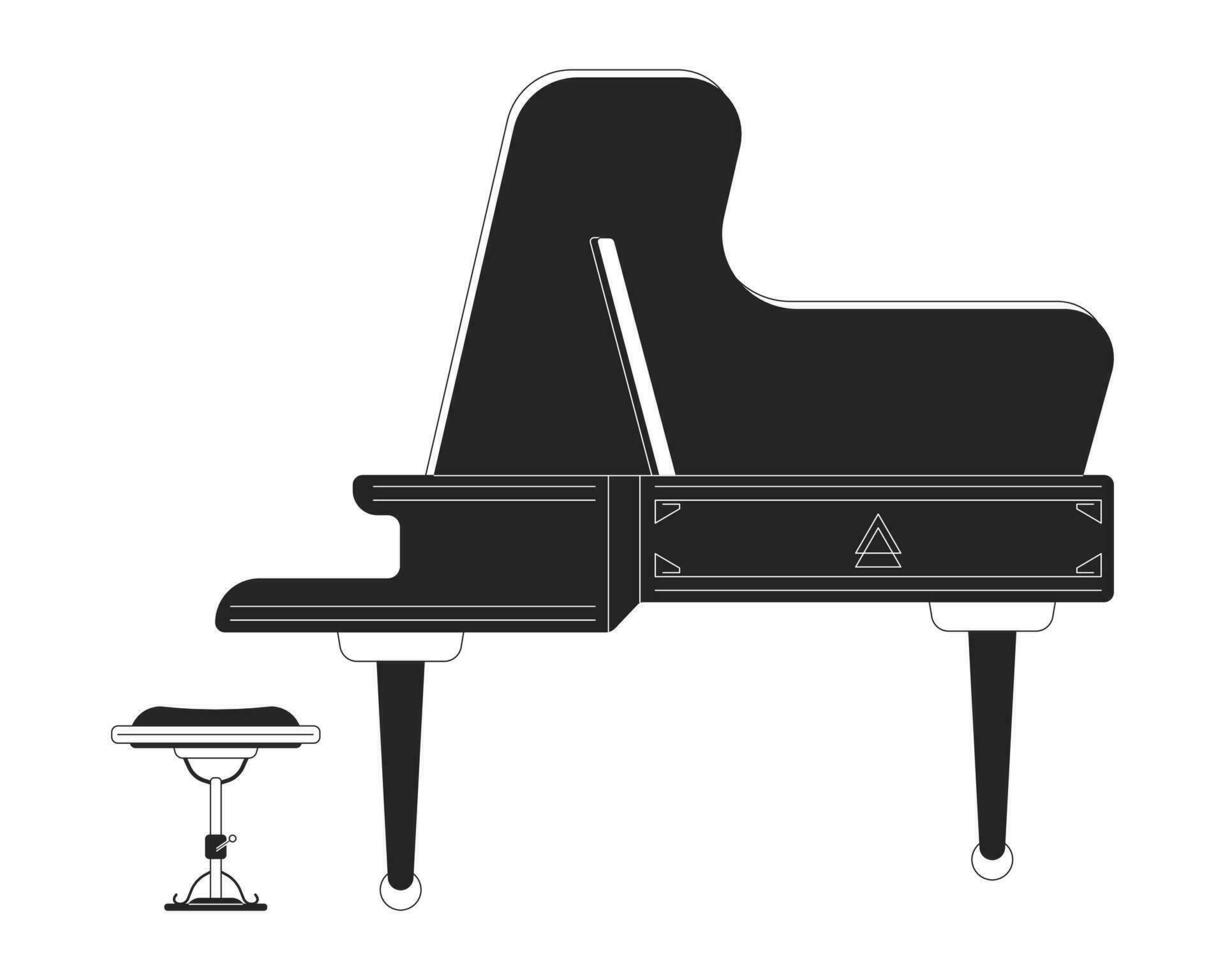 grandiose piano avec banc noir et blanc 2d ligne dessin animé objet. musical instrument piano-forte isolé vecteur contour article. symphonie philharmonique. clés pianoforte monochromatique plat place illustration