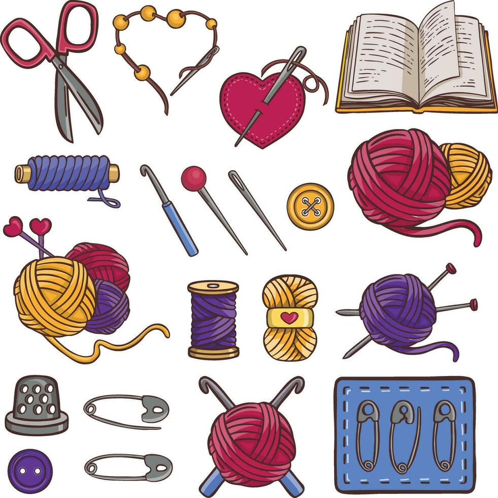 tricot couture symboles ensemble couture vecteur fabriqué par mains