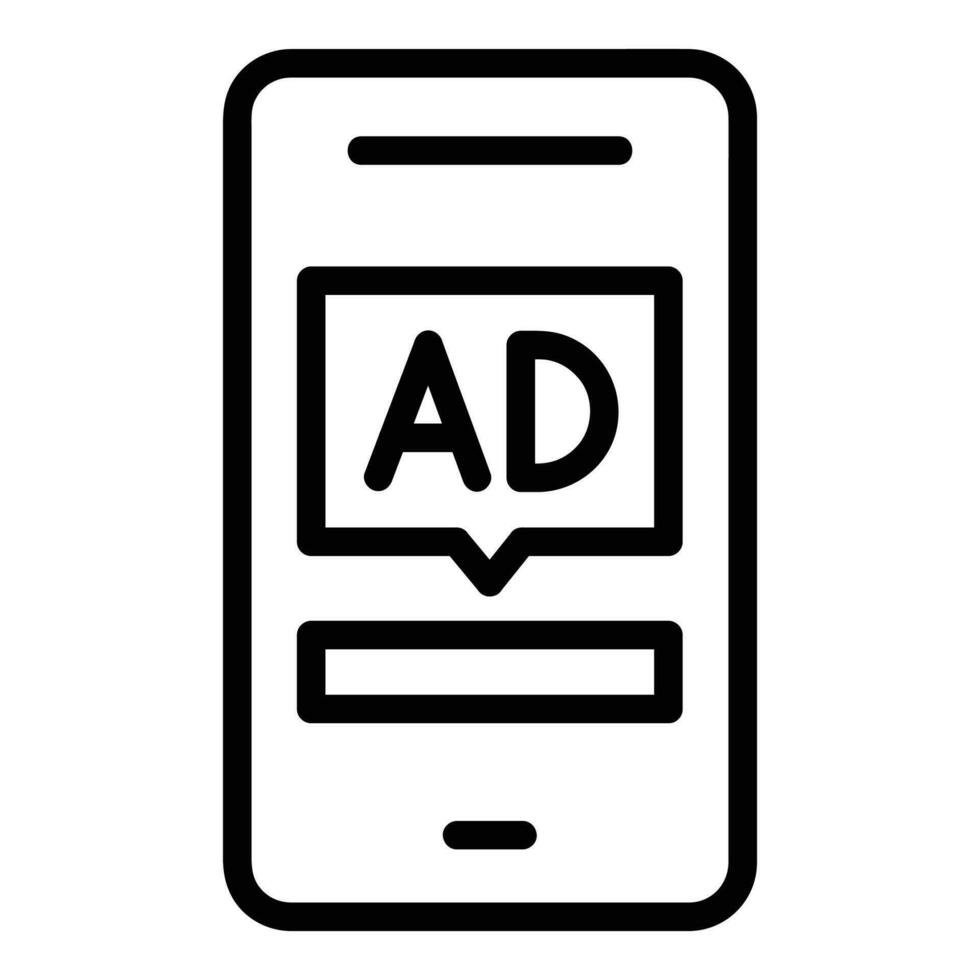 La publicité sur téléphone intelligent vecteur icône, contour style icône, de publicité Icônes collection, isolé sur blanc Contexte.