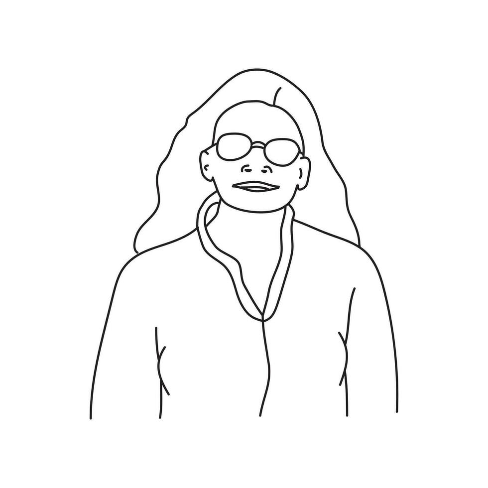 femmes portant des lunettes de soleil contour dessin sur blanc Contexte. vecteur