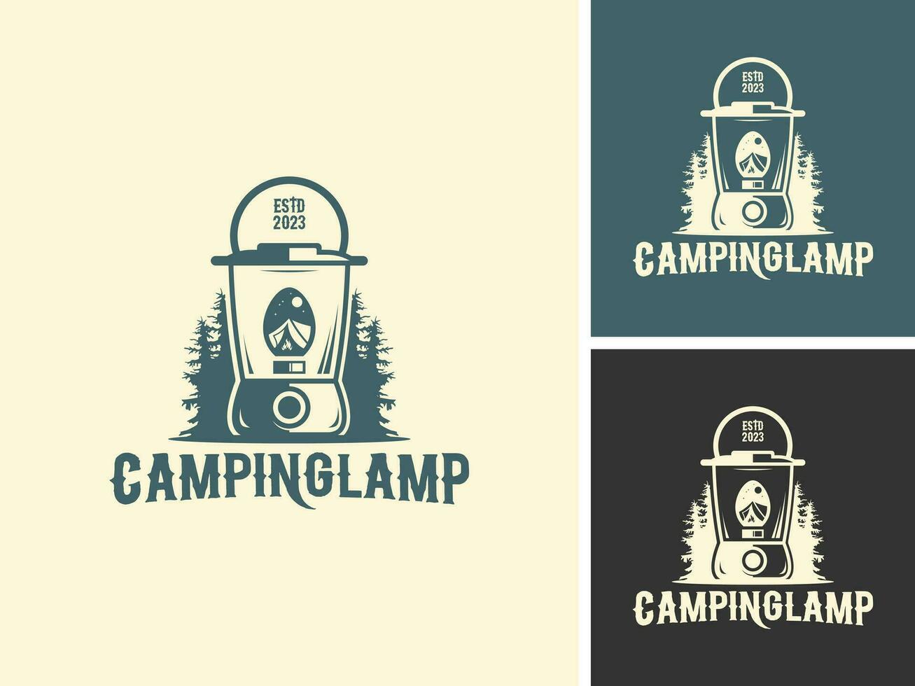 vecteur camping lampe la nature pendant la nuit étoile lune lumière logo