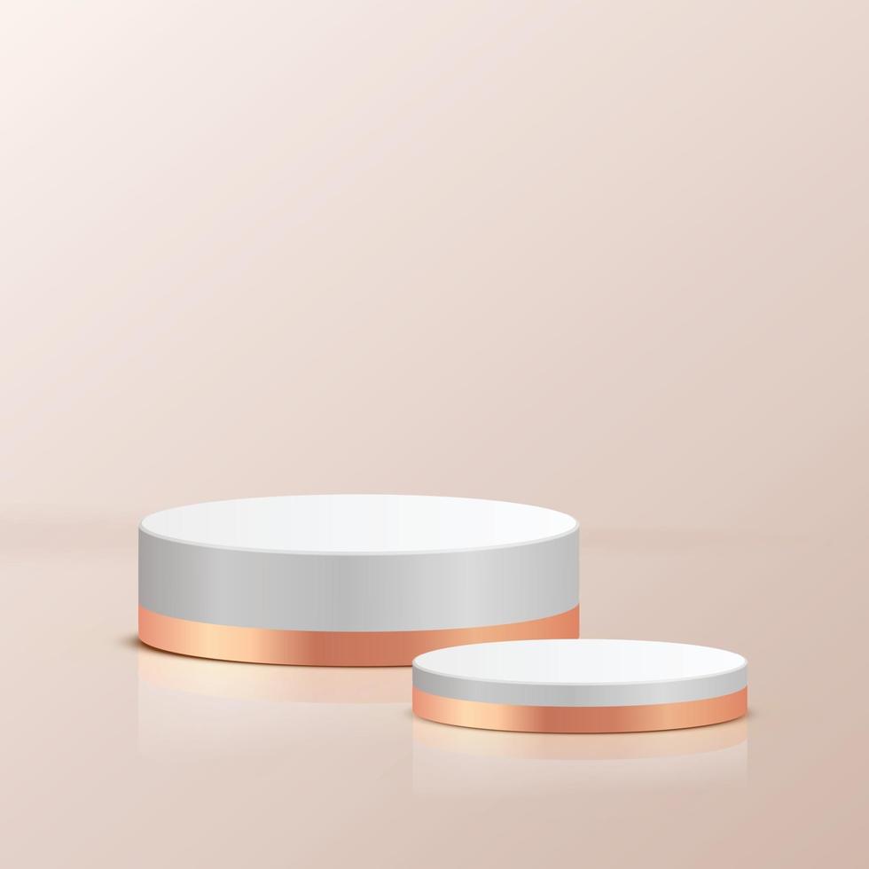 scène minimale avec des formes géométriques. podium de cylindre sur fond rose. scène pour montrer un produit cosmétique, une vitrine, une vitrine, une vitrine. illustration vectorielle 3D. vecteur