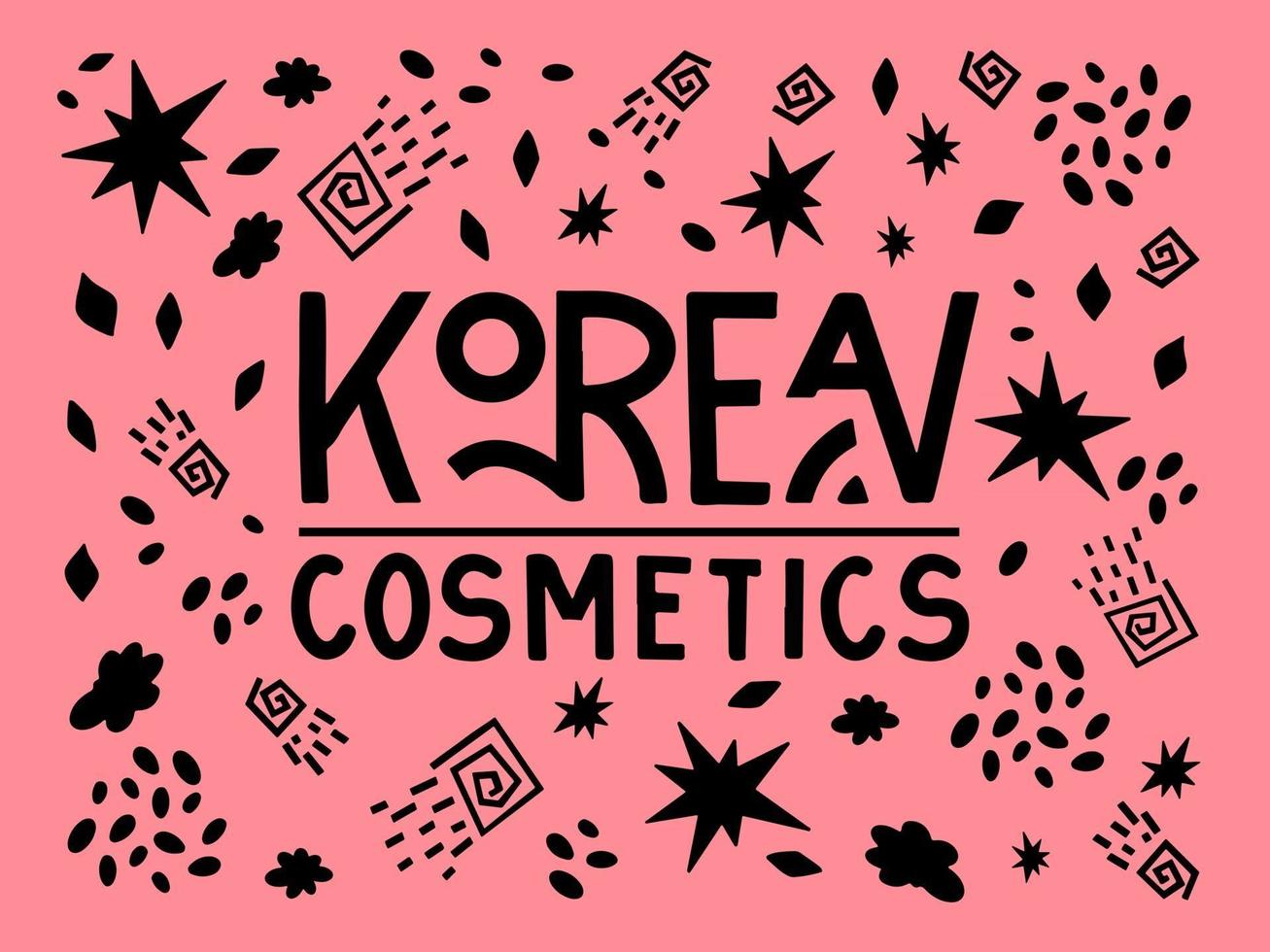 texte de lettrage de cosmétiques coréens avec des griffonnages sur fond rose. illustration vectorielle dans le style de dessin à la main vecteur