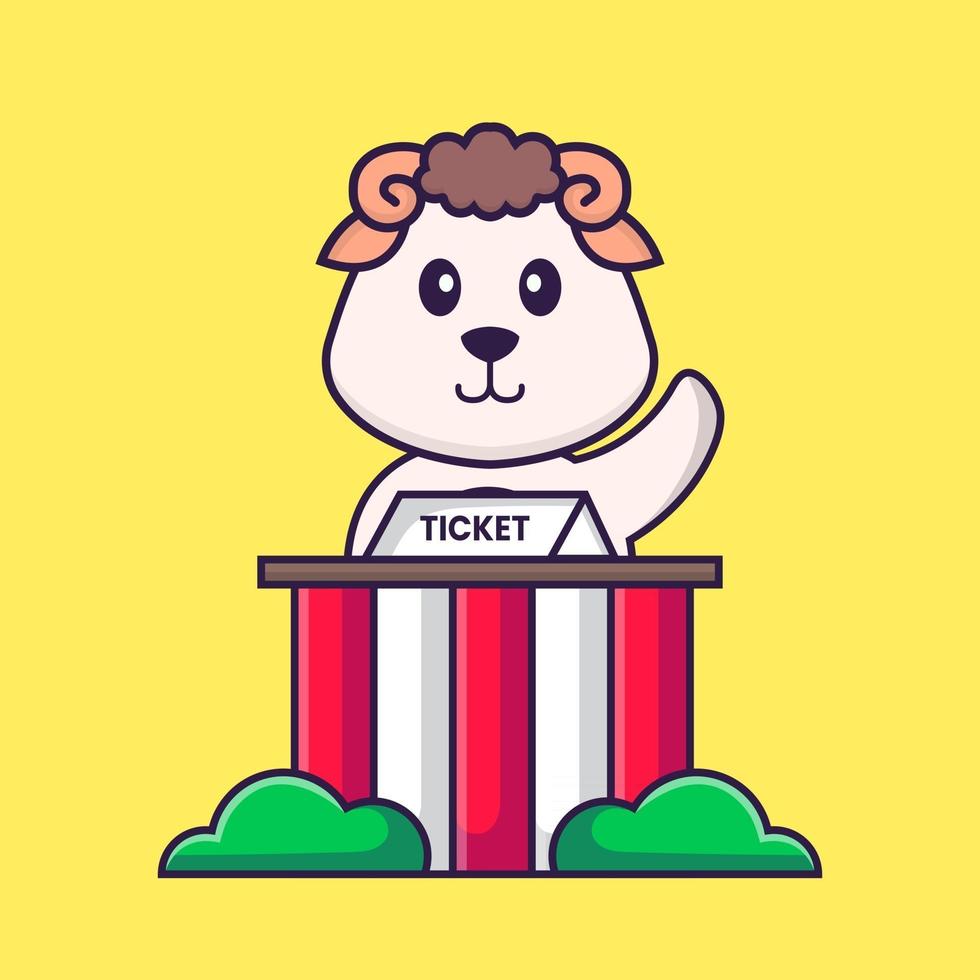 mouton mignon est un gardien de billets. concept de dessin animé animal isolé. peut être utilisé pour un t-shirt, une carte de voeux, une carte d'invitation ou une mascotte. style cartoon plat vecteur