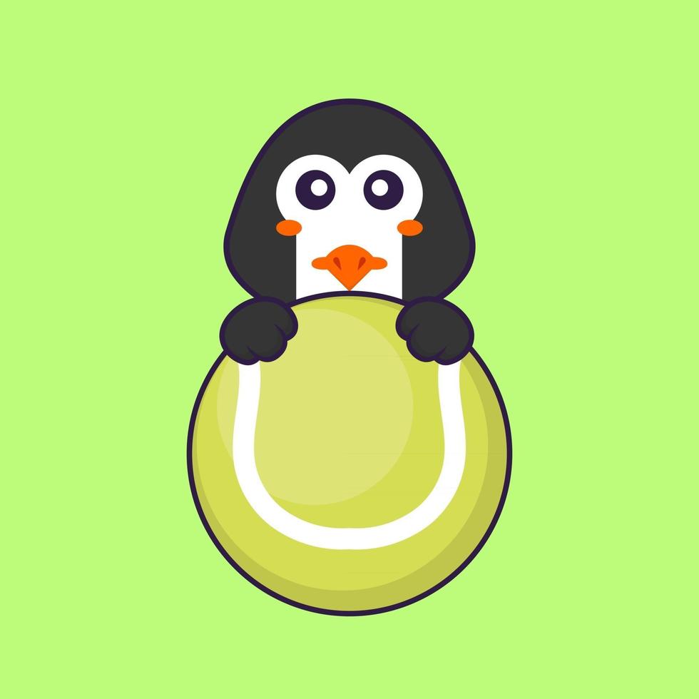 pingouin mignon jouant au tennis. concept de dessin animé animal isolé. peut être utilisé pour un t-shirt, une carte de voeux, une carte d'invitation ou une mascotte. style cartoon plat vecteur