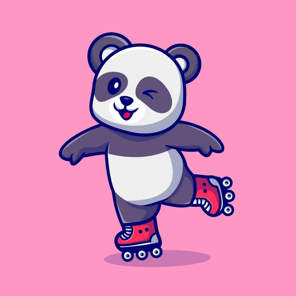 mignonne Panda palying rouleau patin dessin animé vecteur icône illustration. animal sport icône concept isolé prime vecteur. plat dessin animé style