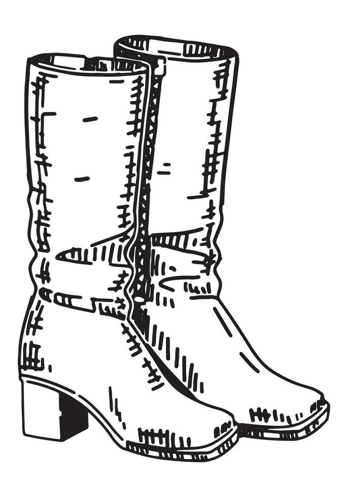 griffonnage de aux femmes haute bottes. contour dessin de l'automne chaussure. main tiré vecteur illustration. Célibataire clipart isolé sur blanc Contexte.