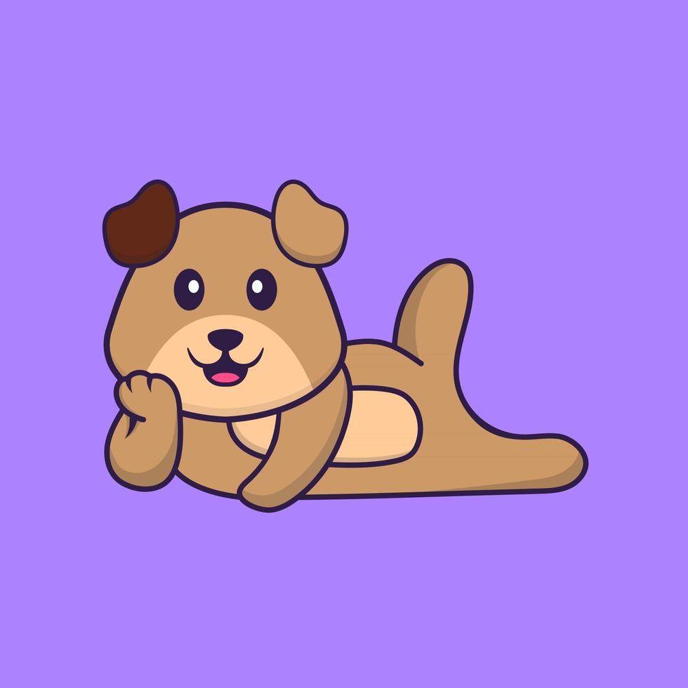 chien mignon couché. concept de dessin animé animal isolé. peut être utilisé pour un t-shirt, une carte de voeux, une carte d'invitation ou une mascotte. style cartoon plat vecteur