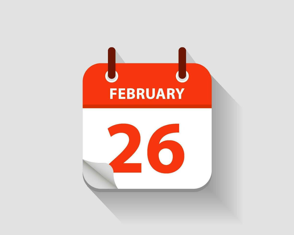février 26. vecteur plat du quotidien calendrier icône. Date et temps, jour, mois. an. vecteur illustration