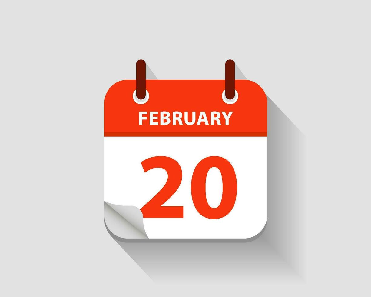 février 20. vecteur plat du quotidien calendrier icône. Date et temps, jour, mois. an. vecteur illustration