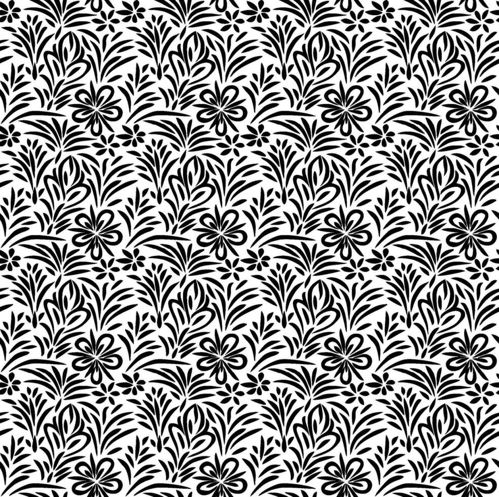 abstrait sans couture modèle avec silhouettes fleurs dans noir et blanche. floral répéter monochrome Contexte. interminable impression texture. en tissu conception. fond d'écran - vecteur