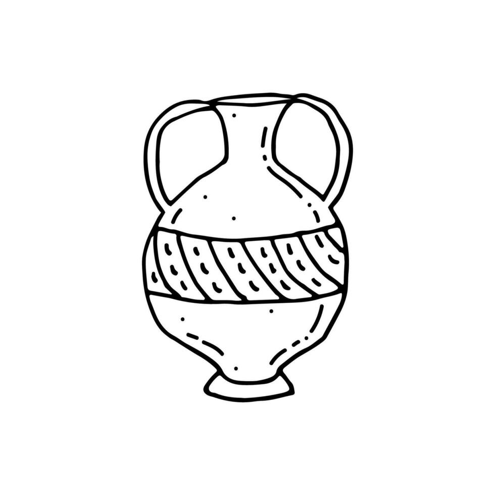 antique vase avec ornement. navire fabriqué de cuit argile, céramique. Ménage plats. griffonnage. vecteur illustration. main dessiné. contour.