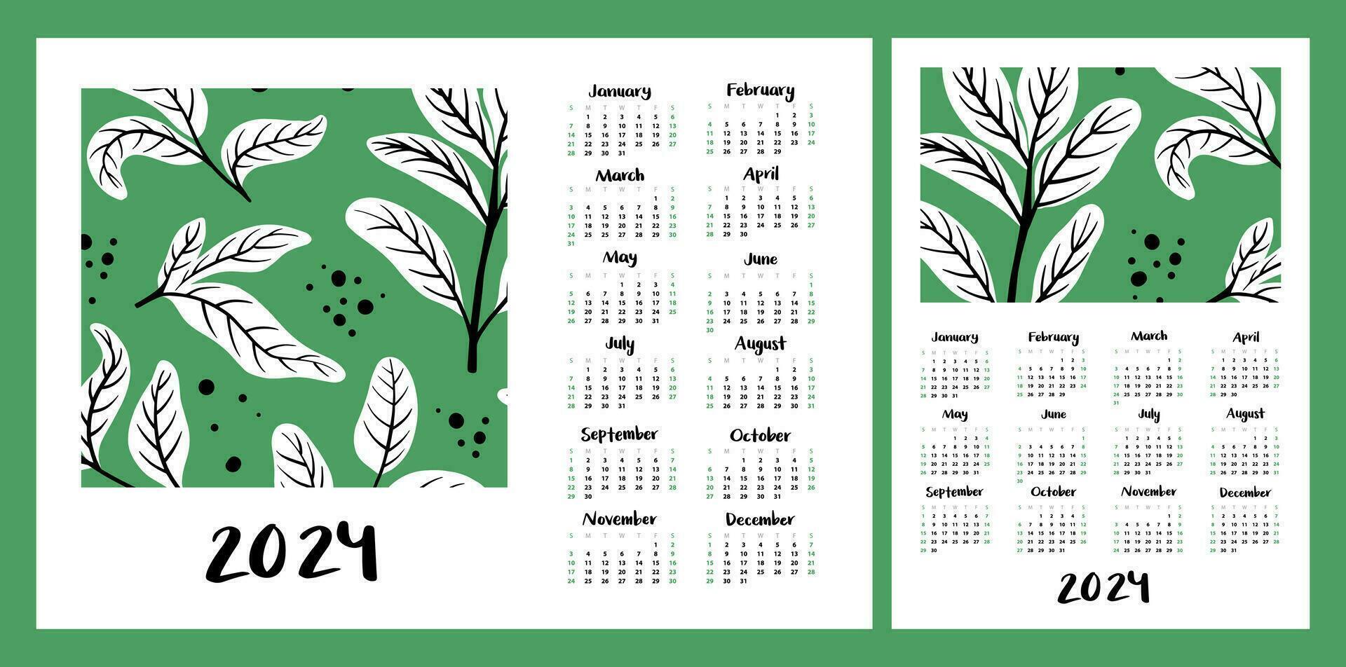 calendrier disposition pour 2024. botanique illustration. verticale et horizontal mises en page pour a4, a5 impression vecteur