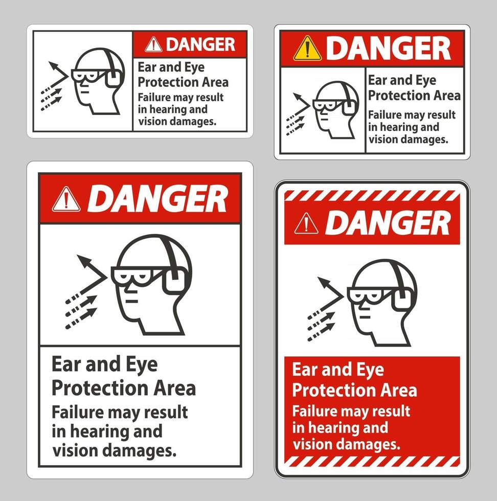 zone de protection des oreilles et des yeux de signe de danger, une défaillance peut entraîner des dommages auditifs et visuels vecteur