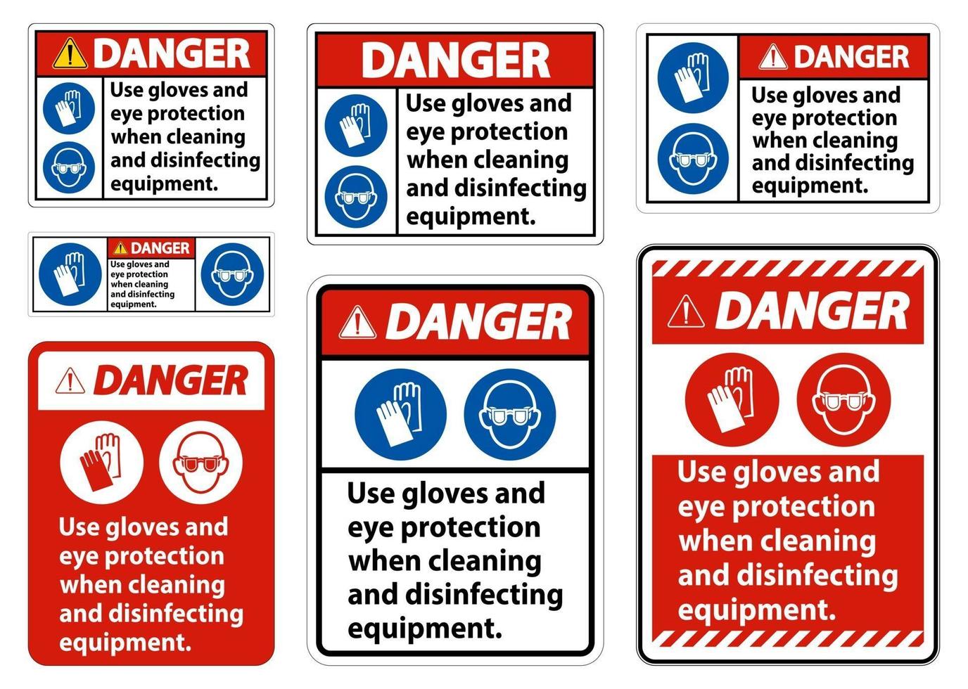 danger utiliser des gants et un signe de protection des yeux sur fond blanc vecteur