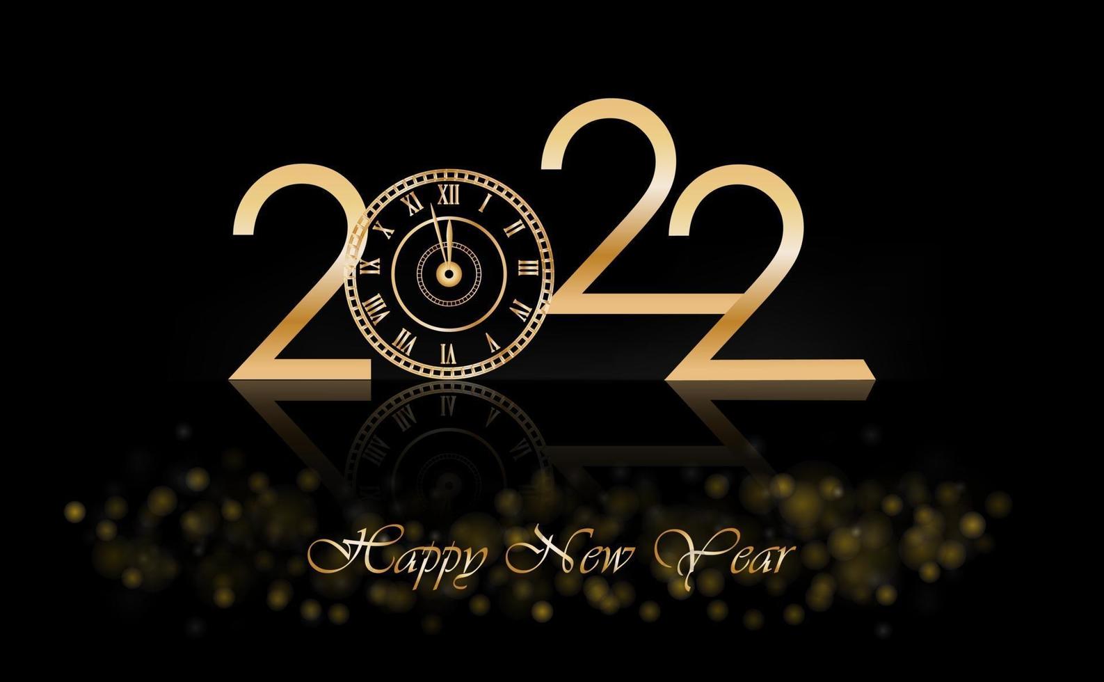 bonne année 2022 avec horloge de luxe nouvel an brillant fond avec horloge en or. vecteur