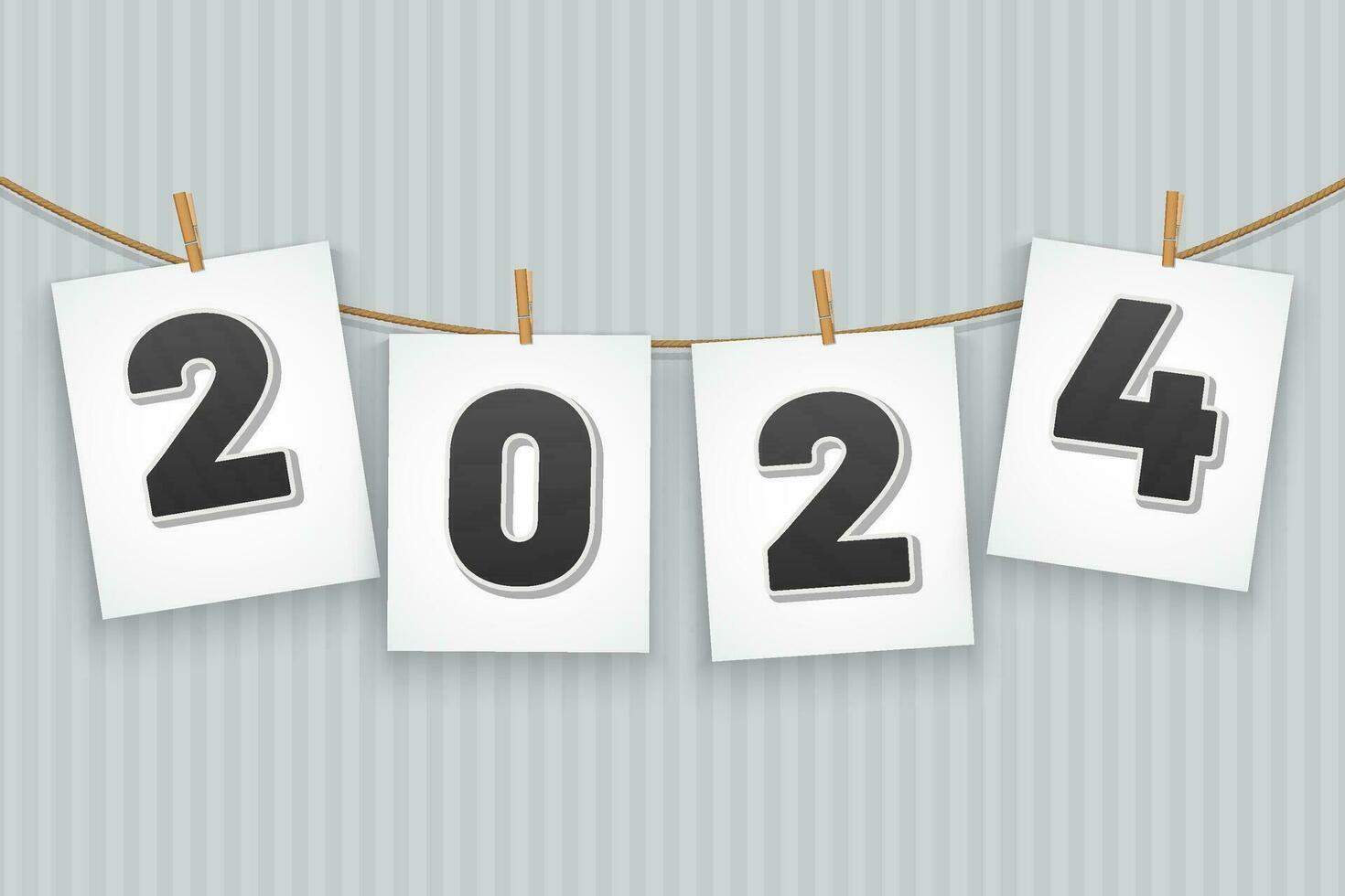 content Nouveau année 2024. de fête réaliste décoration. célébrer 2024 fête conception avec pendaison cartes vecteur