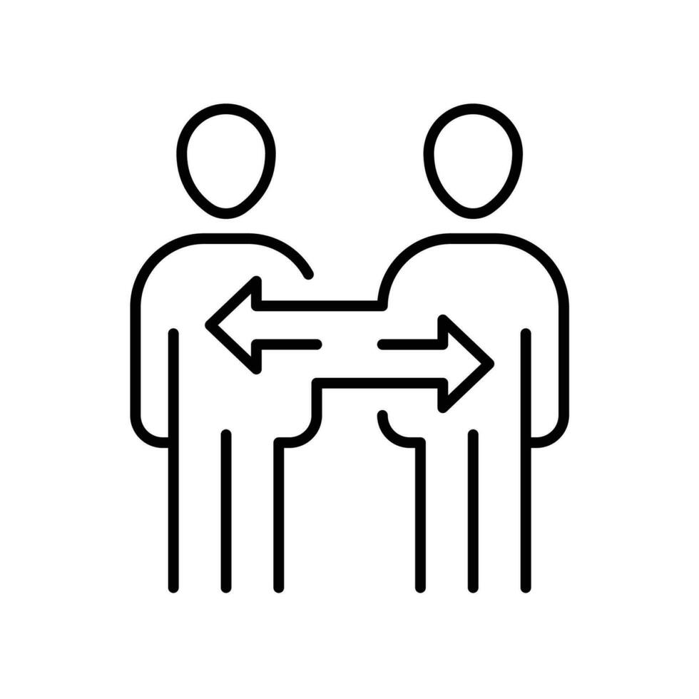 ligne icône de deux gens avec flèches. utilisateur connexion, échange de expérience, amitié. la communication concept. pour les sujets comme entreprise, relation, l'Internet vecteur
