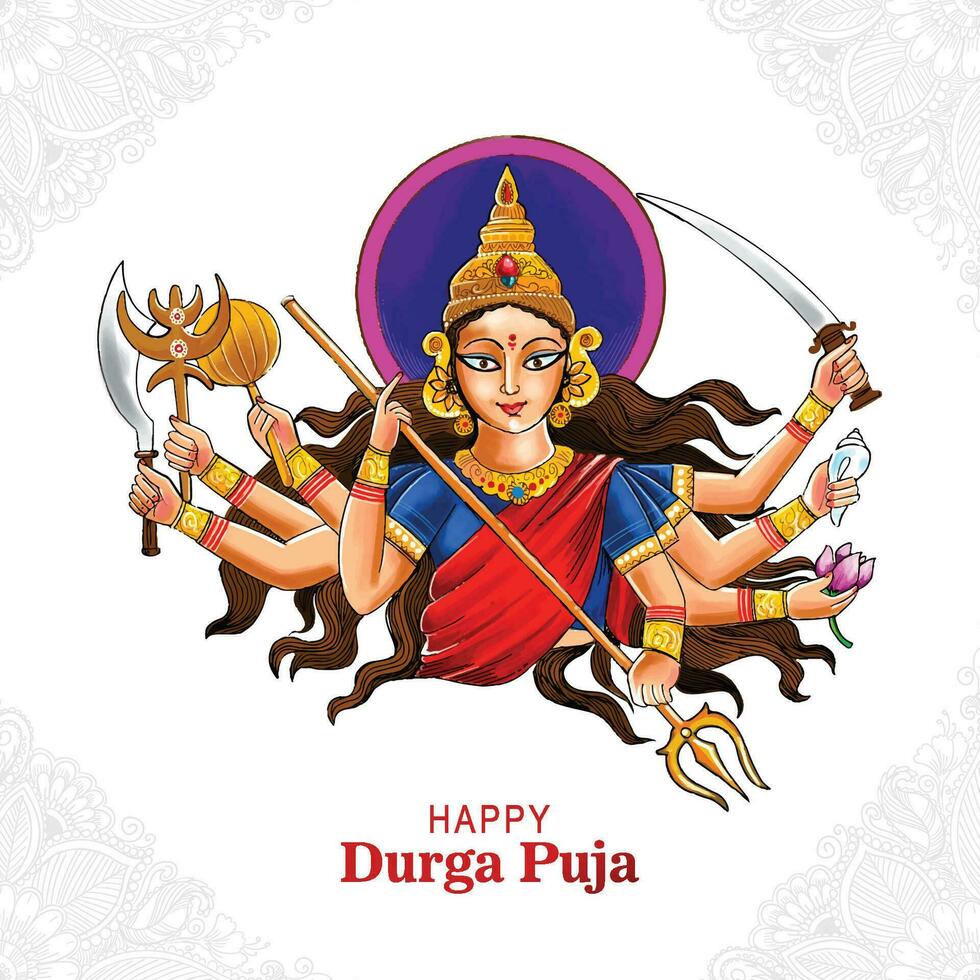 beau visage de la déesse durga puja pour le fond du festival shubh navratri vecteur