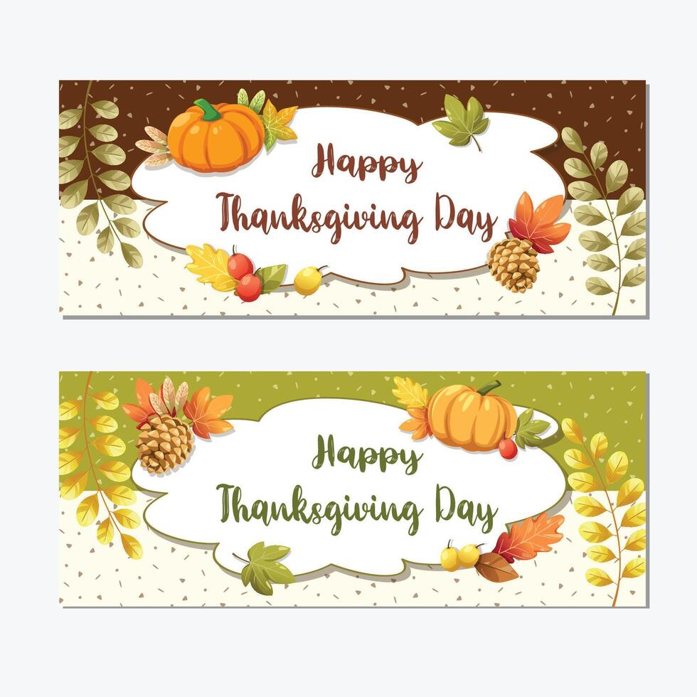 carte ou flyer joyeux jour de Thanksgiving avec des feuilles de noyer, de citrouille et d'érable. vecteur