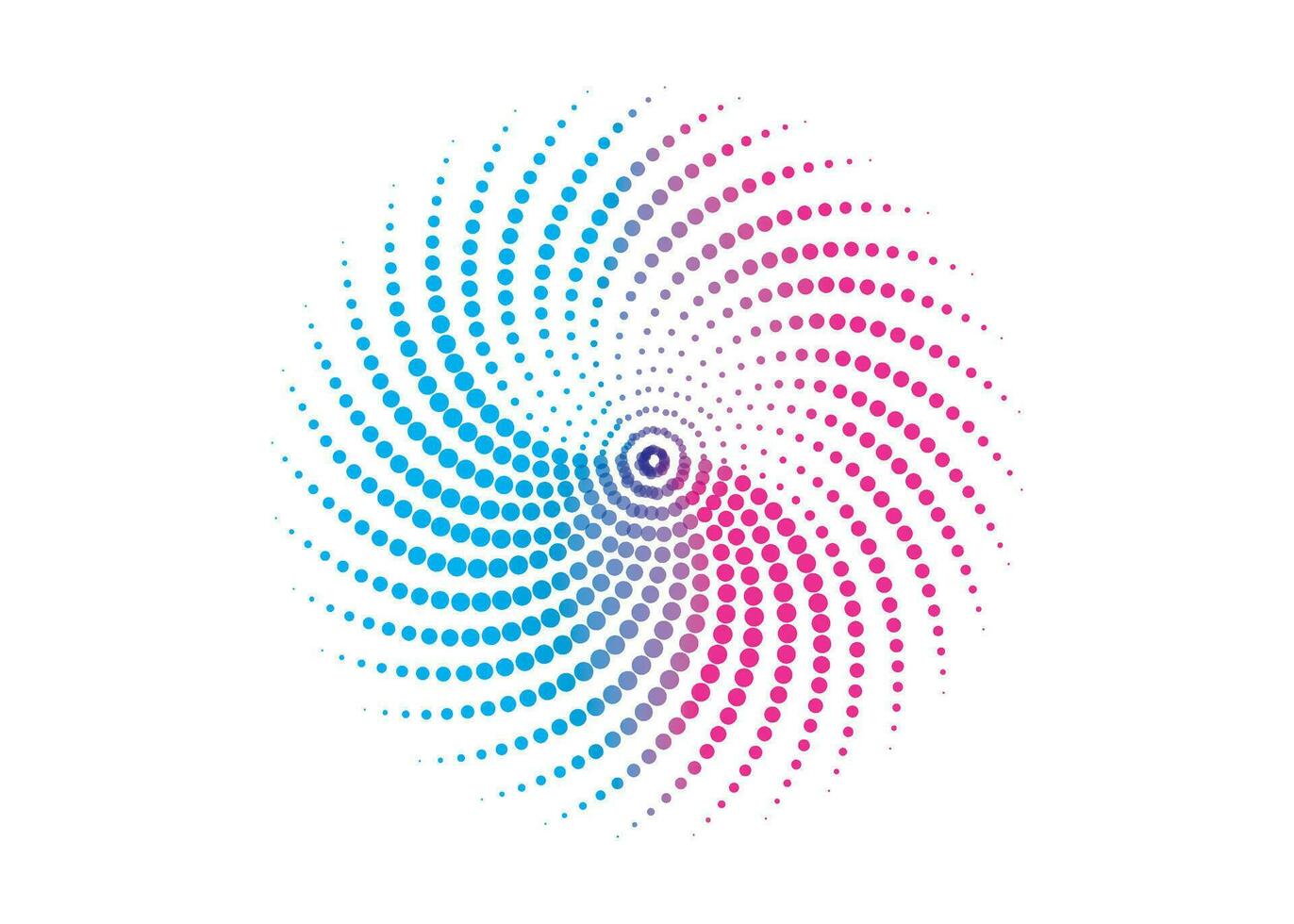une bleu et rose tourbillon logo, une circulaire point modèle avec bleu et rose couleurs, point cmyk noir pente symbole logotype circulaire forme spirale demi-teinte cercle rond abstrait cercle vecteur